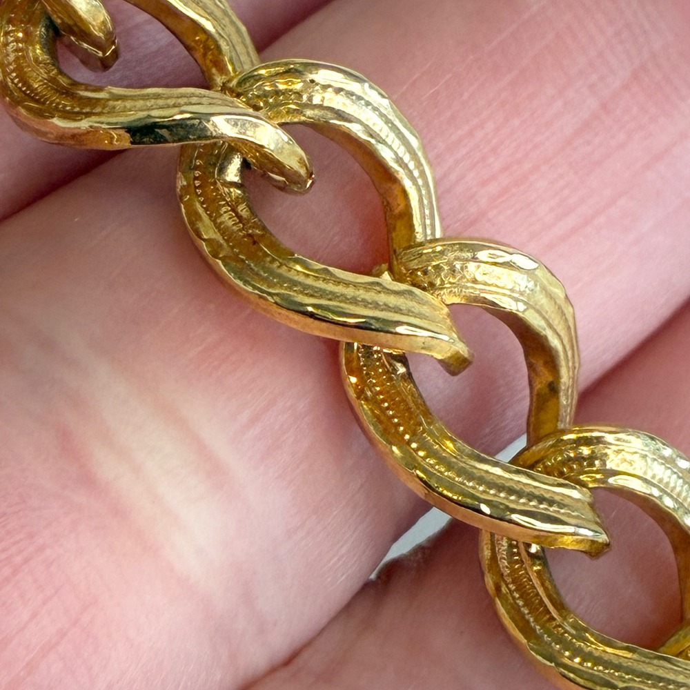 Vintage Gold Tone Necklace Textured Link Medium Weight Chain 25"